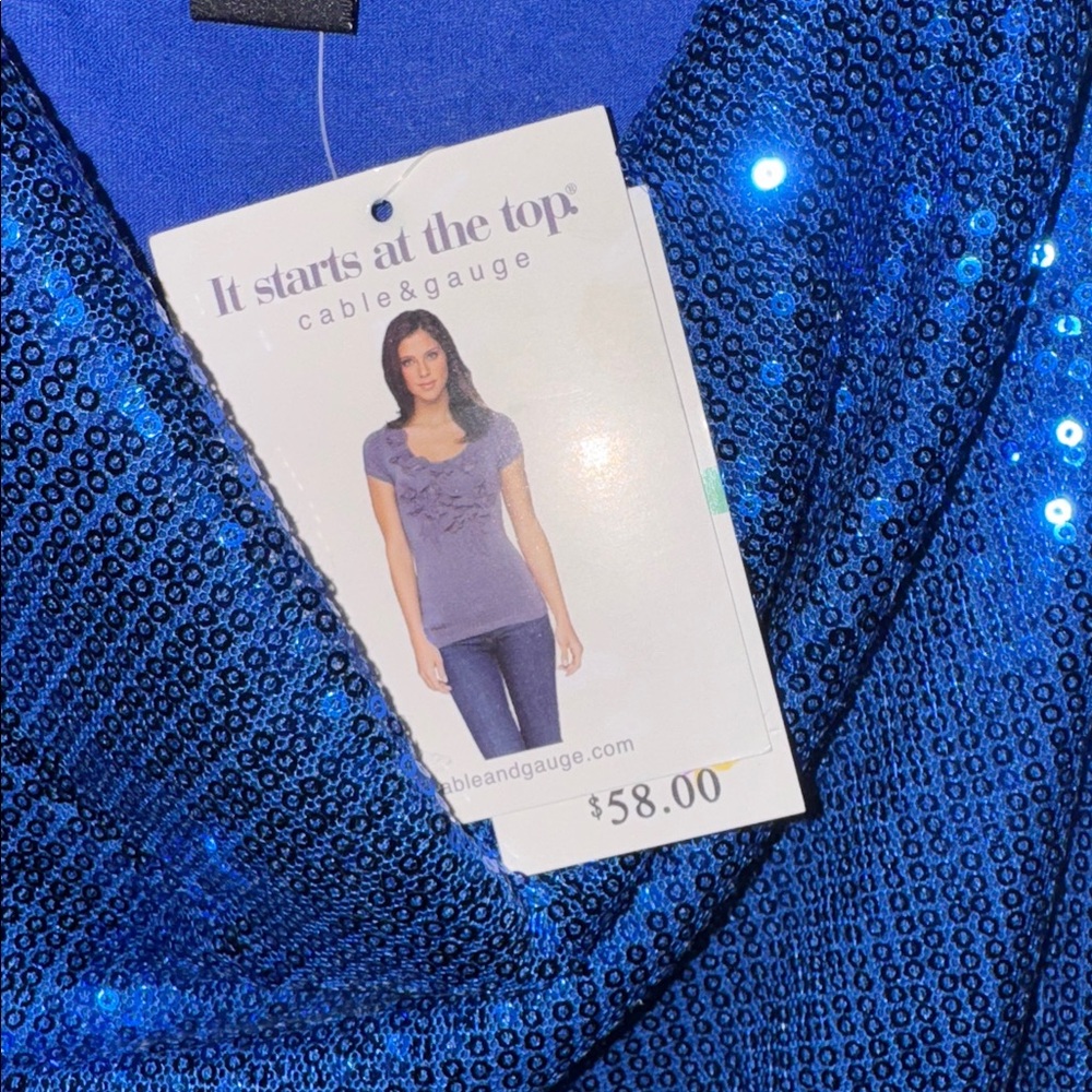 Cable & Gauge NWT Size L Royal Blue Sequin Tank Top - Picture 3 of 4
